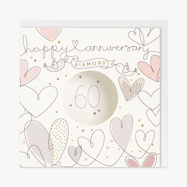 60th Anniversary Large Card - Hearts