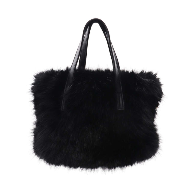 Faux Fur Small with Cross Body Handle Bag - Black