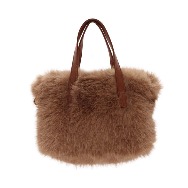 Faux Fur Small with Cross Body Handle Bag - Taupe