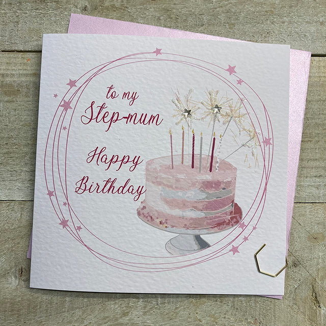 White Cotton Step-Mum Birthday Card