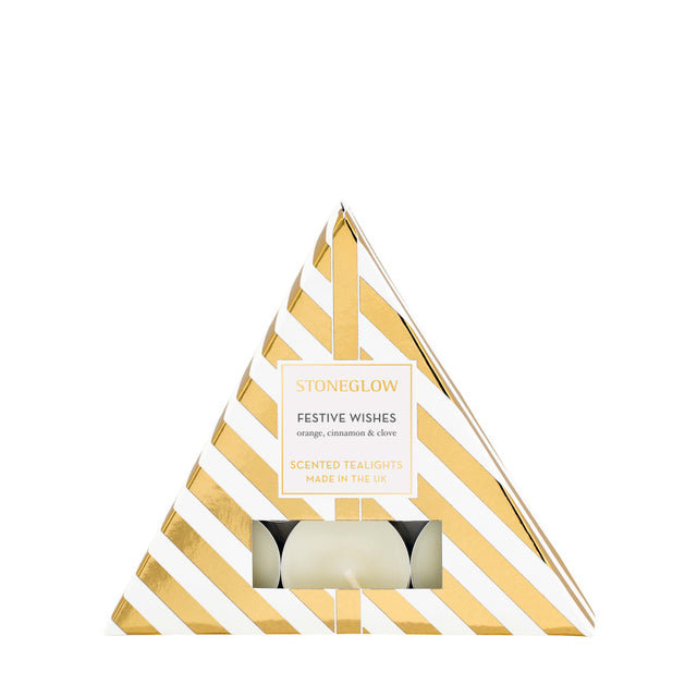 Stoneglow Seasonal - Festive Wishes - Orange, Cinnamon & Clove Scented Tealight (Triangle)