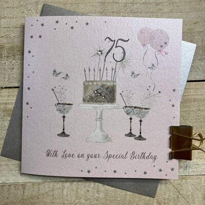 75th Birthday Card - Sparkly Cake