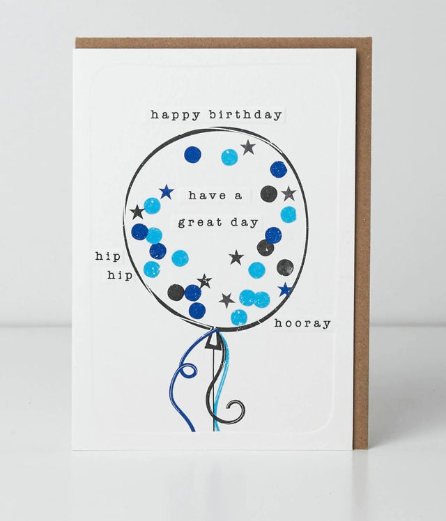 Birthday Card - Blue Confetti Balloon