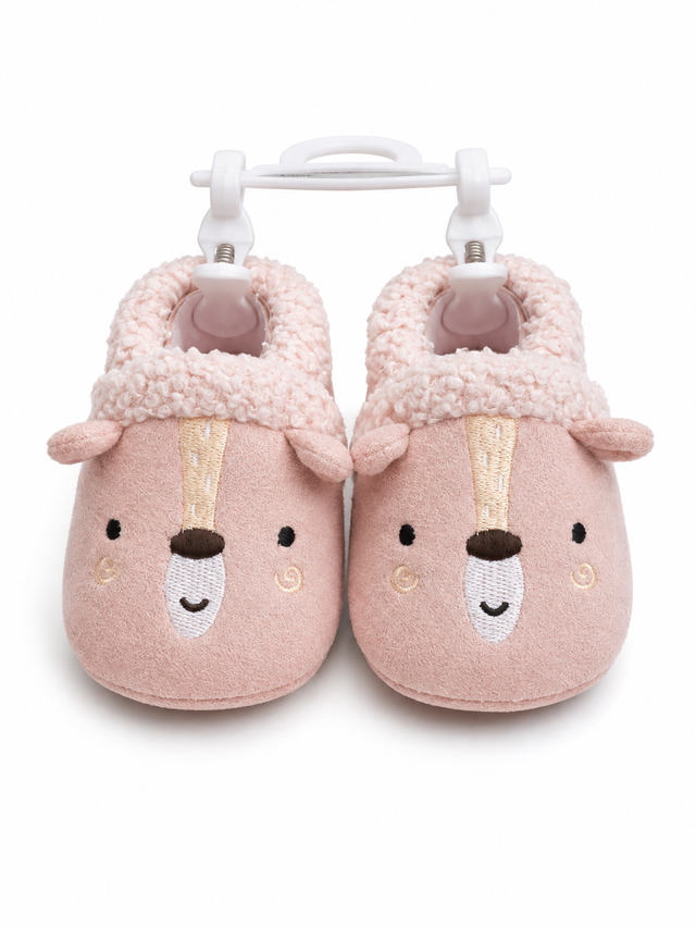 Bear Baby Pink Slippers 0-6m