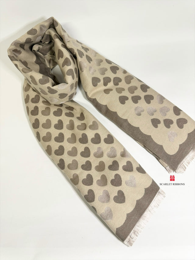 Heart Scarf Brown and Beige