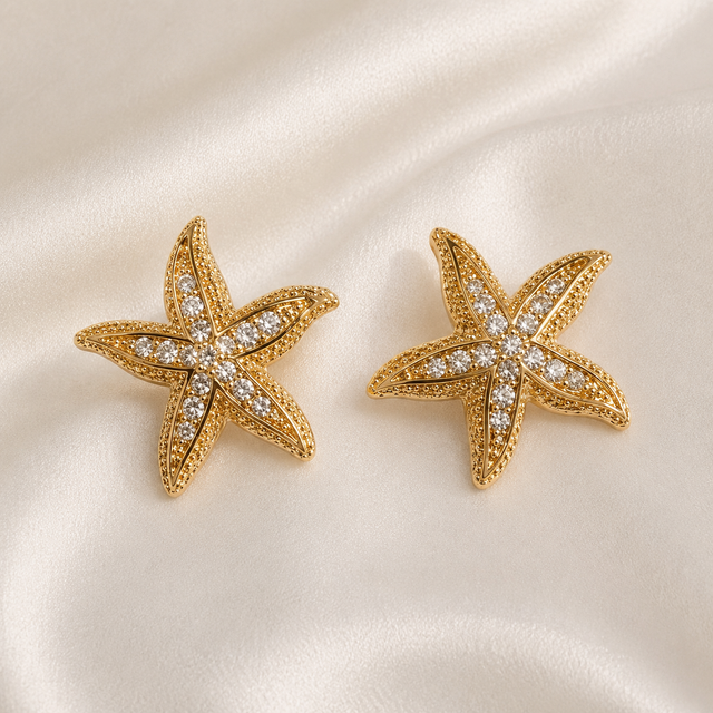 Large Starfish Earrings - Gold