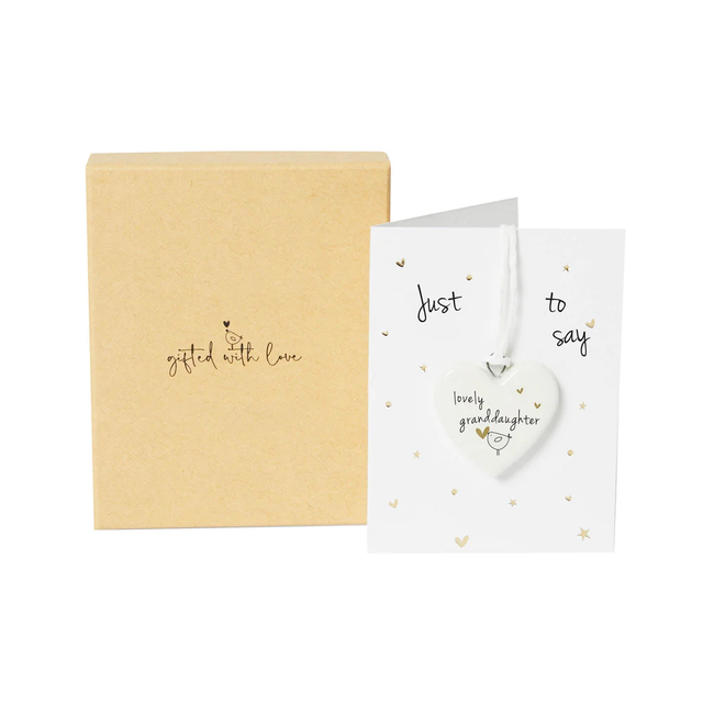 Lovely Granddaughter Boxed Mini Porcelain Heart on Mini Sentiment Card