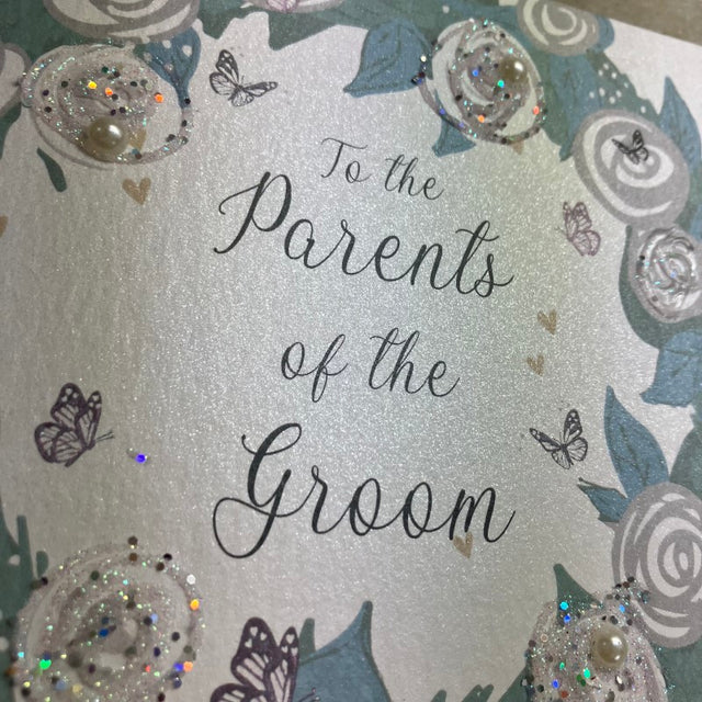 White Cotton Parents of the Groom Card