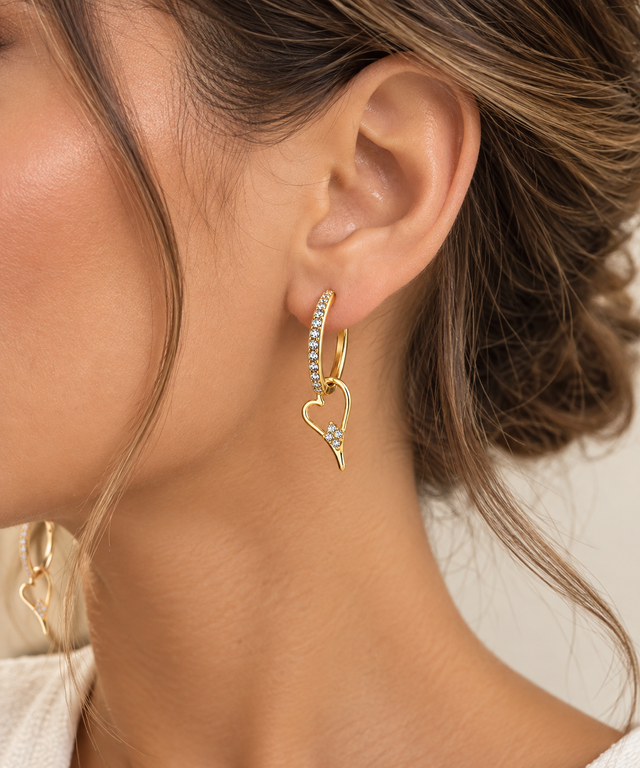 Miss Dee CZ Hoops with Hanging Heart - Gold