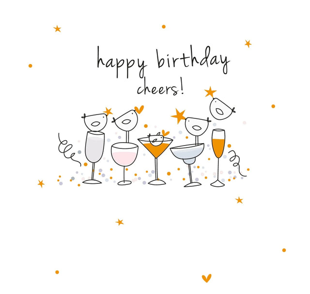 Birthday Cheers Card - Drinks & Birds