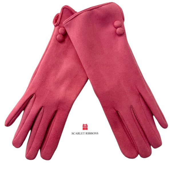 Pink Gloves with Button Detail