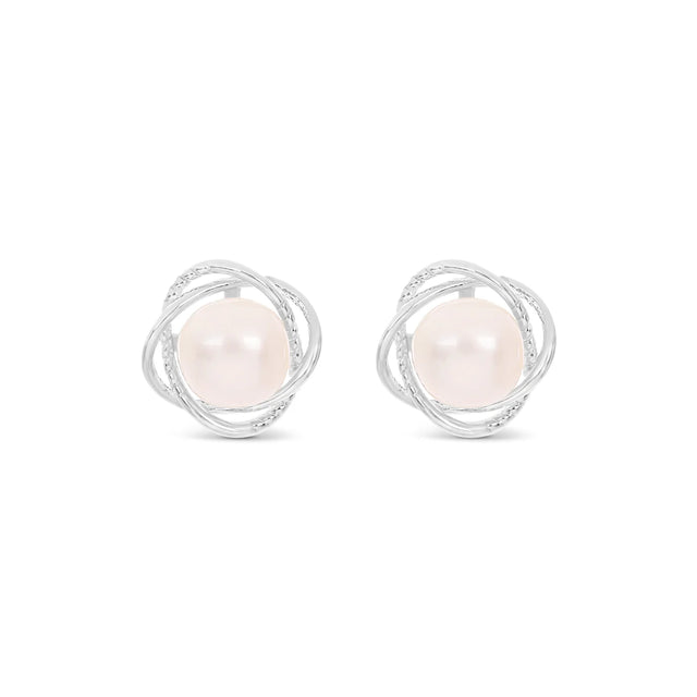 Earrings - Silver Pearl Flower