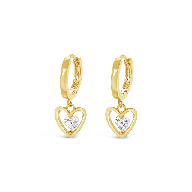 Earrings - Gold Crystal Heart Drop