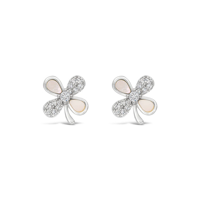 Earrings - Silver Oyster Crystal Clover