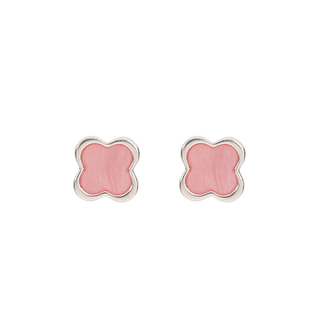 Earrings - Pink & Silver Clover
