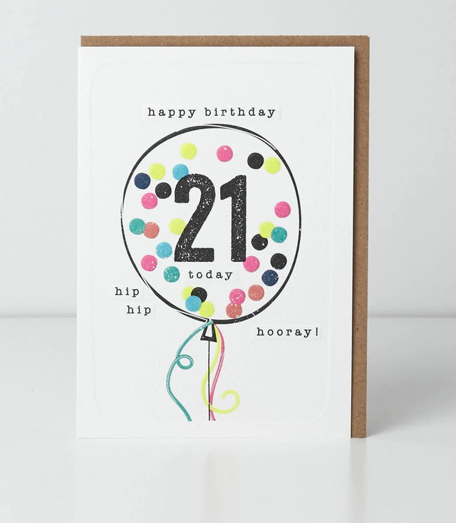 21st Birthday Card - Confetti Balloon