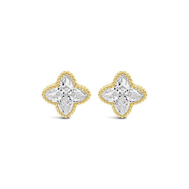 Earrings - Gold & Crystal Clover