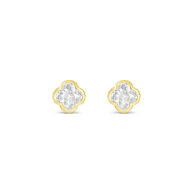 Earrings - Small Gold Crystal Clover