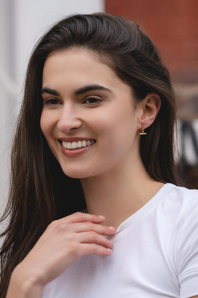 Earrings - Gold T-Bar Drop
