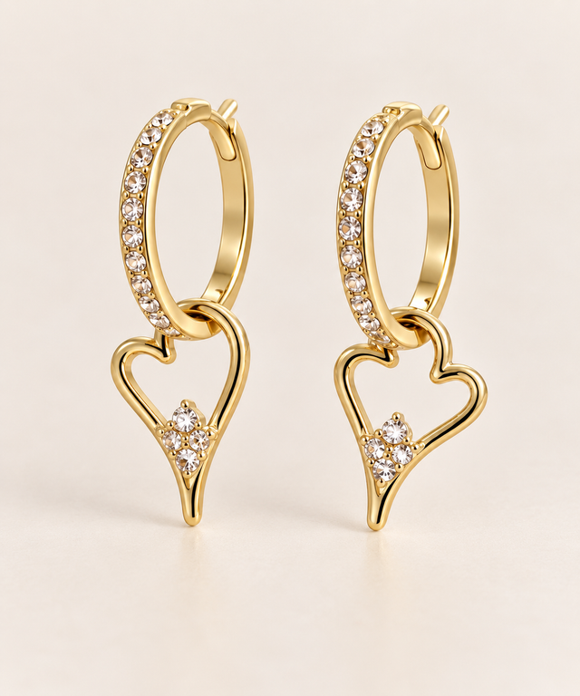 Miss Dee CZ Hoops with Hanging Heart - Gold
