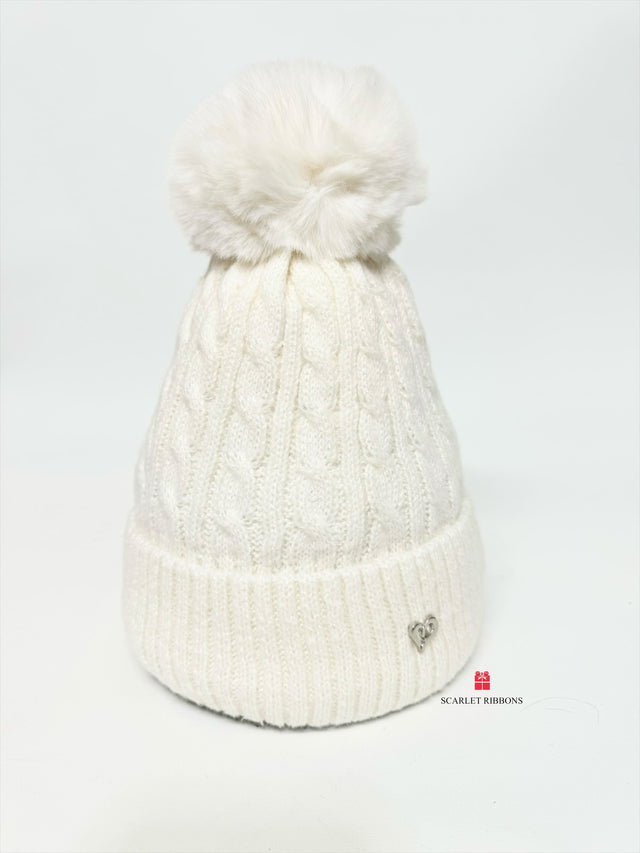 Cable Knit Pom Pom Hat - Cream