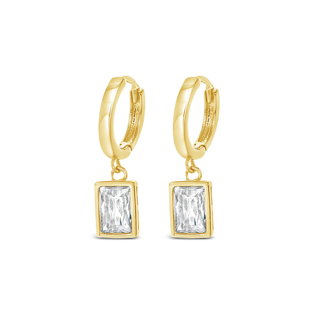 Earrings - Gold Hoop Square Crystal Drop