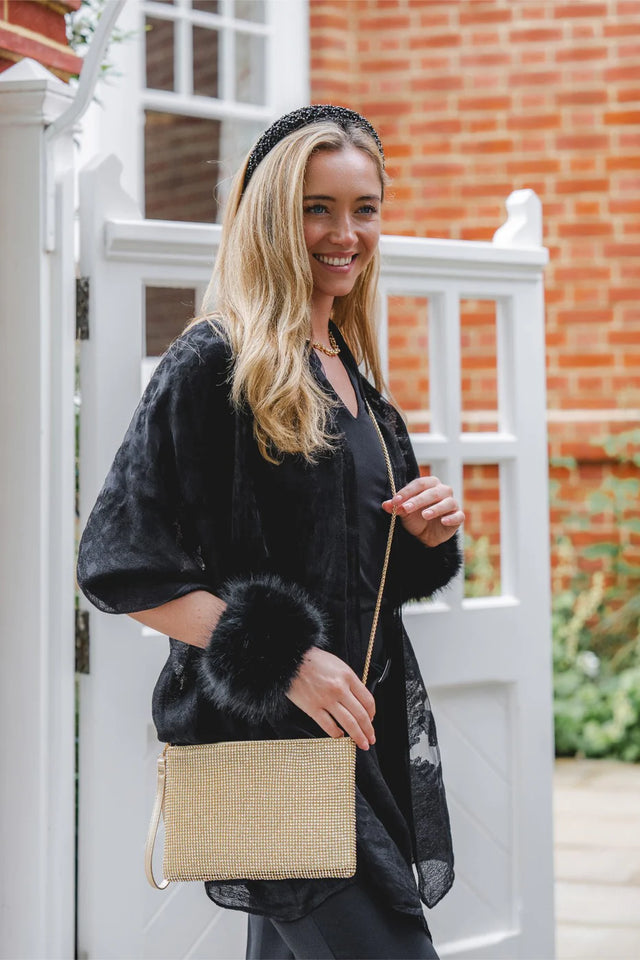 Gold & Clear Crystal Clutch / Crossbody Bag