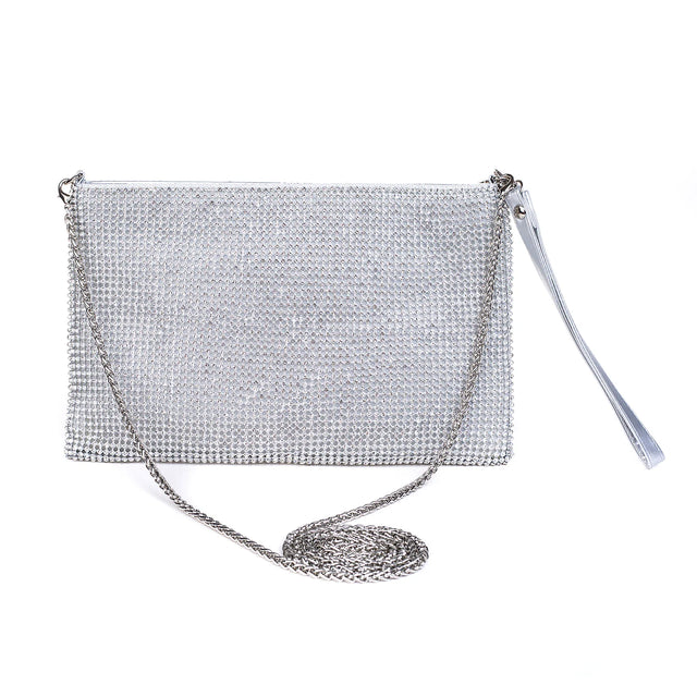Silver & Clear Crystal Clutch / Crossbody Bag