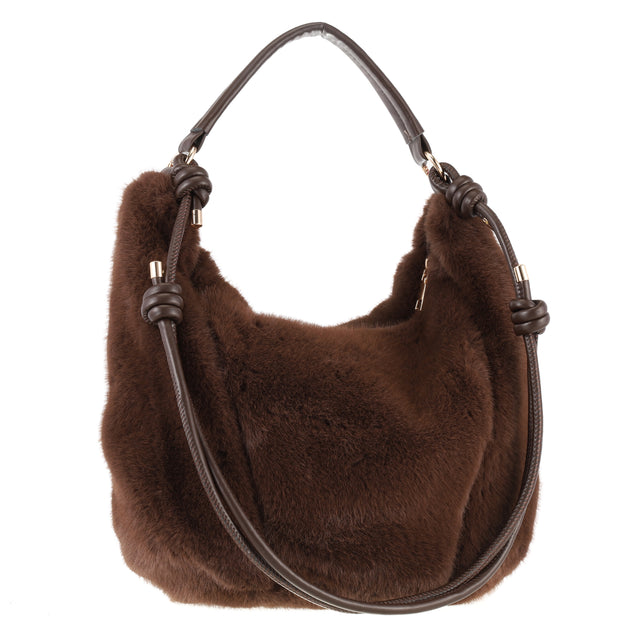Faux Fur Extendable Shoulder Bag - Chocolate