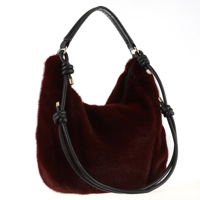 Faux Fur Extendable Shoulder Bag - Wine