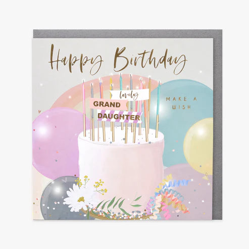 Granddaughter Birthday Card - Cake & Balloons