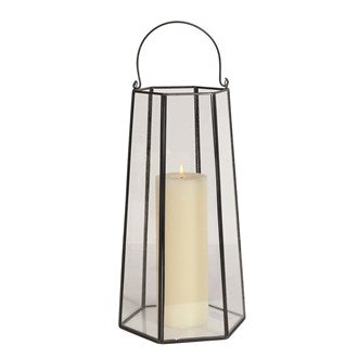 Black Metal Framework Hexagon Lantern - 32cm