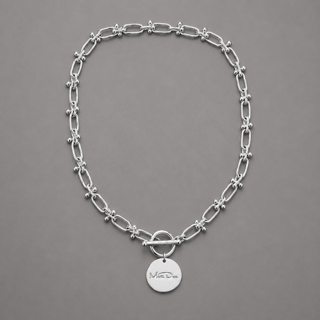 Miss Dee Silver T Bar Disc Necklace