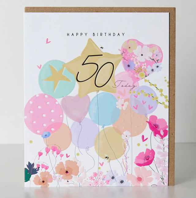 Female 50th Birthday Card - Balloons