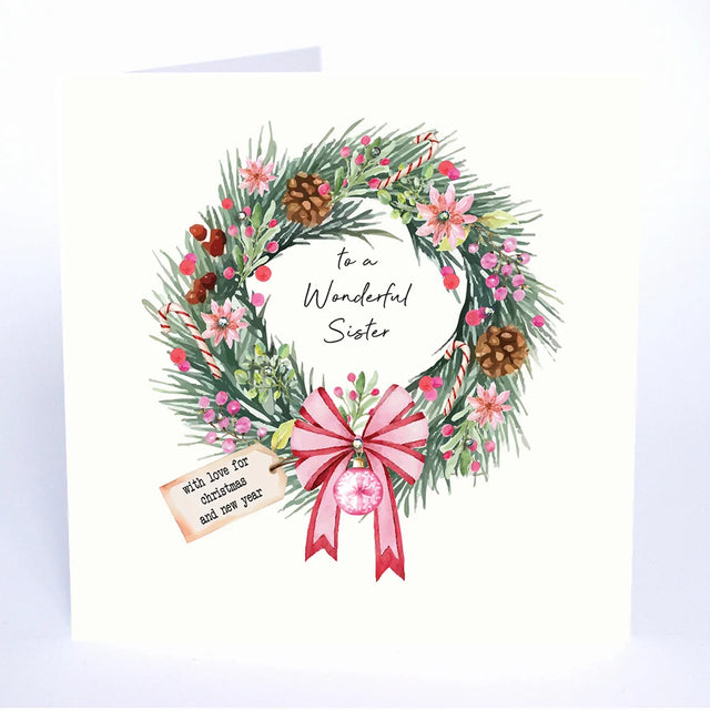 To A Wonderful Sister Christmas Card (Wreath)