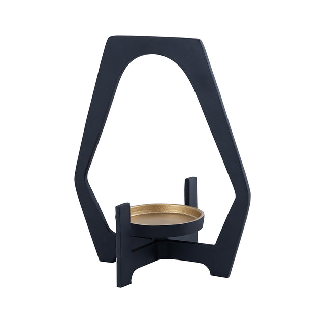 Black Pillar Candle Holder with Glass Cup 32cm