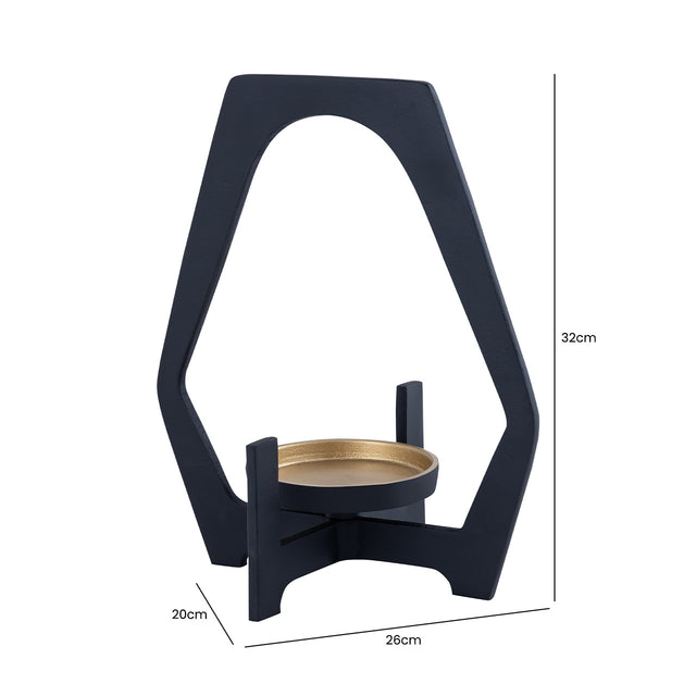 Black Pillar Candle Holder with Glass Cup 32cm