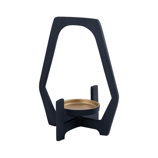 Black Pillar Candle Holder with Glass Cup 26cm