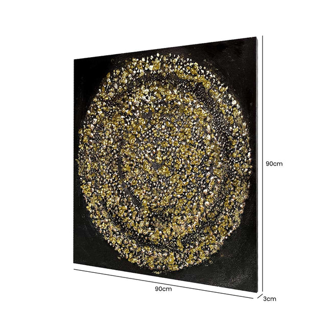 Black and Gold Spiral Abstract Canvas 90x90