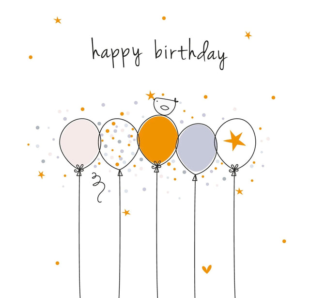 Birthday Card - Balloons & Bird