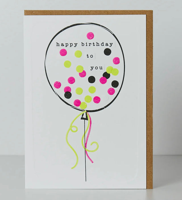 Birthday Card - Pink & Yellow Balloons