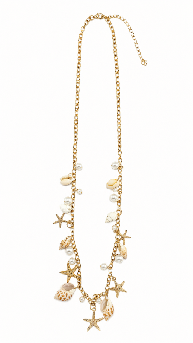 Long Shell Charm Necklace - Gold