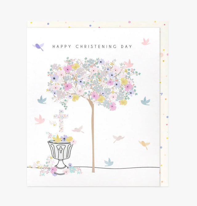 Christening Day Card - Floral Tree