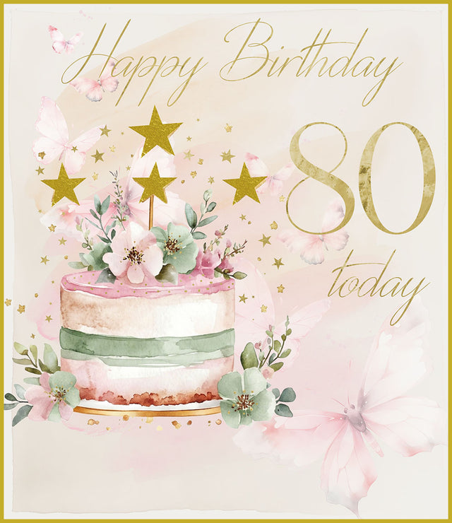 Happy Birthday 80 Card - Cake