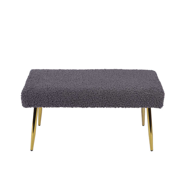 Charcoal Grey Boucle Bench with Gold Legs