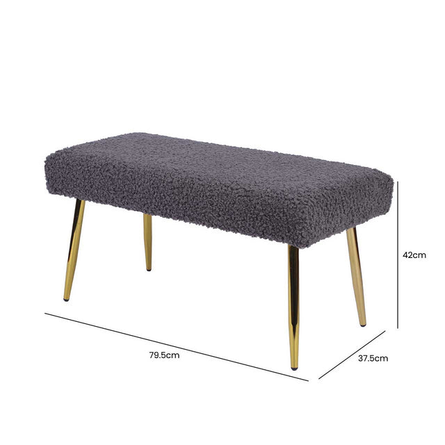 Charcoal Grey Boucle Bench with Gold Legs