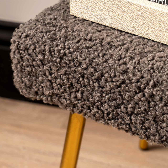 Charcoal Grey Boucle Bench with Gold Legs