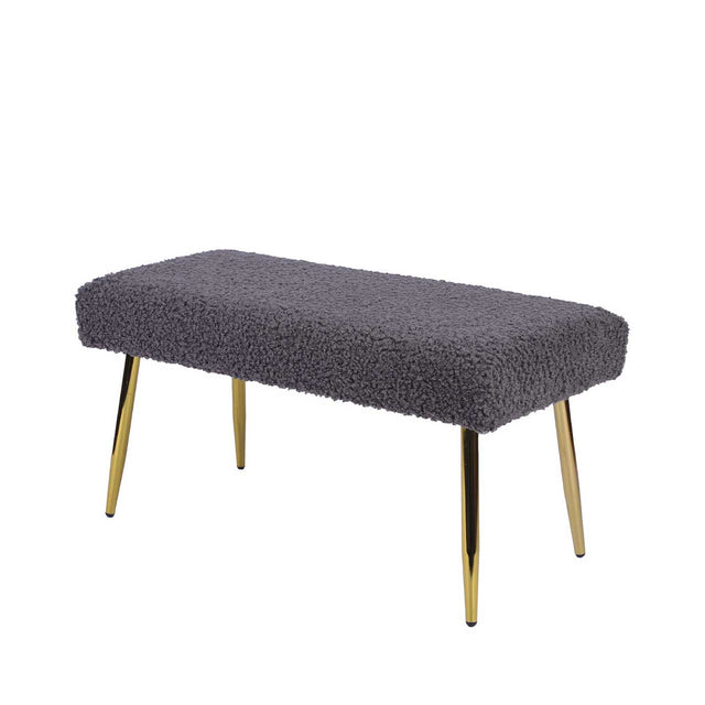 Charcoal Grey Boucle Bench with Gold Legs