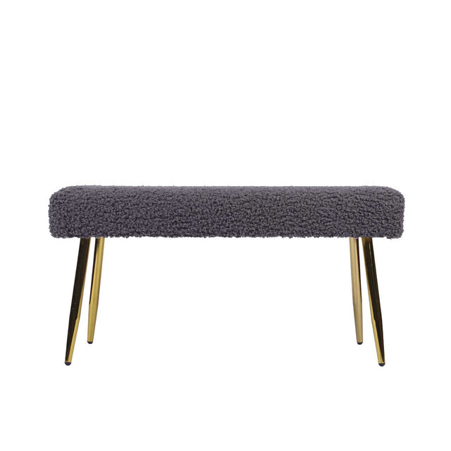 Charcoal Grey Boucle Bench with Gold Legs