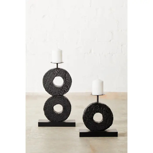 Charred Black Candle Holder - Large